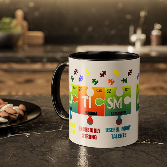 Colorful Puzzle Piece Mug - Unique Chemistry Inspired Design - Perfect Gift for Autistic Science Lovers